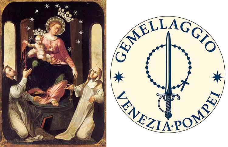 Il logo della proposta di gemellaggio e a sinistra la Madonna di Pompei