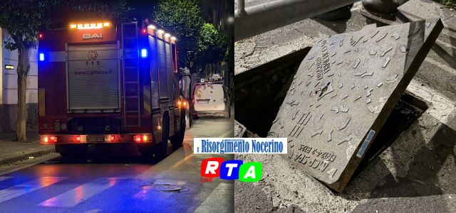 Nocera Inf, esplode un tombino in pieno centro